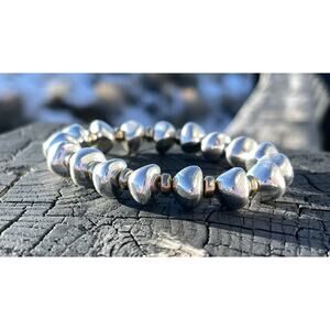 Silver Tone Pebble Bead Stretch Bracelet Southwest Navajo Pearl Style 6-8”